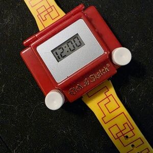 Vintage Y2K Red and Yellow Etch A Sketch Watch
